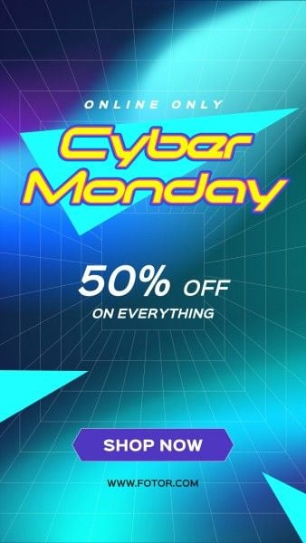 ecommerce, digital product, 3c, Blue Cyber Monday Gradient Neon Online Shopping Pormotion Instagram Story Template