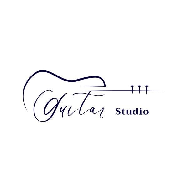 music, music studio, guitar course, Black Line Art Guitar Studio Logo Template