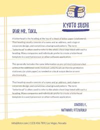 food, life, lifestyle, Yellow Kyoto Sushi Letterhead Template