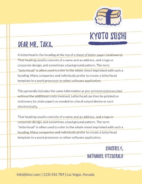 Yellow Kyoto Sushi Letterhead