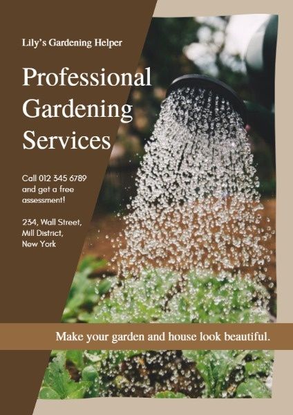 cultivation, flowering, garden service, Brown Planting Gardening Service Flyer Template