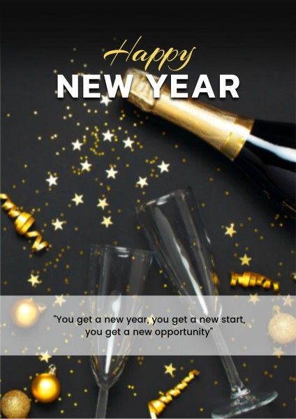 greeting, holiday, wine, Balck Celebration Happy New Year Poster Template