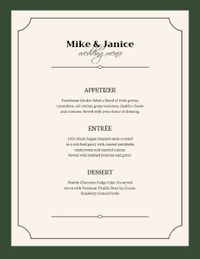 简单的婚礼晚餐 英文菜单