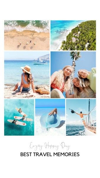 travel, journey, trip, Blue And White Modern Vacation Collage Photo Collage 9:16 Template