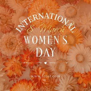greeting, flower, spring, Orange Simple Floral International Womens Day Instagram Post Template