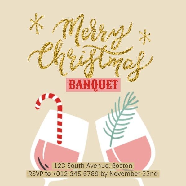 celebrate, invitation, holiday, Yellow Christmas Banquet Instagram Post Template