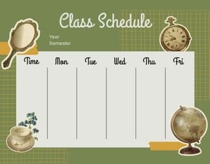 term, semester, blank, Green Background Class Schedule Template