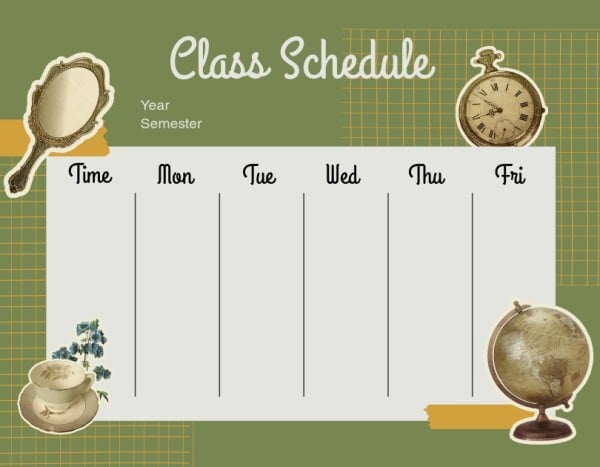 Green Background Class Schedule