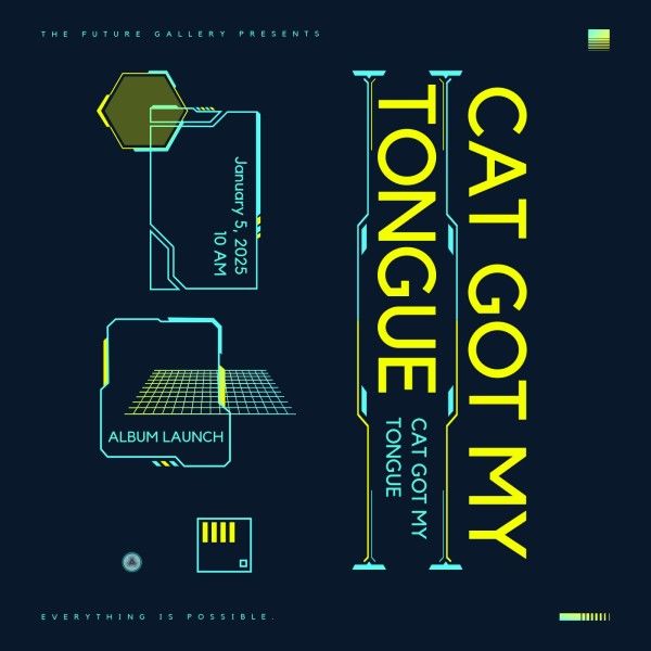 cyberpunk, futurism, art, Blue Cat Got My Tongue Album Launch Album Cover Template