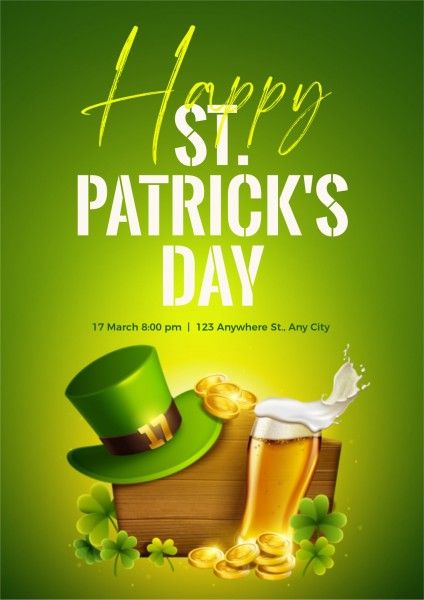 st patricks day, happy st patricks day, st. patrick, Green Saint Patricks Day  Bear Party Event Poster Template