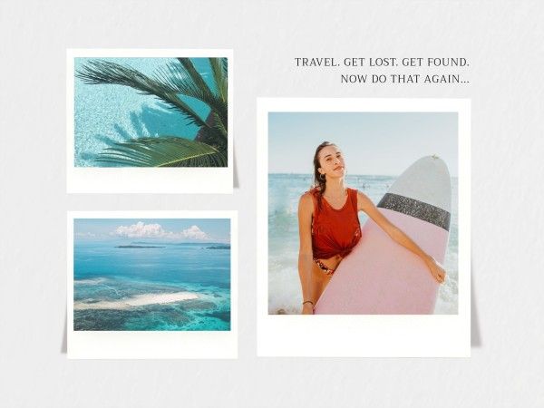 travel, journey, trip, Gray Polaroid Vacation Collage Photo Collage 4:3 Template