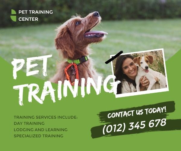 animal, business, puppy, Green Pet Training Ads Facebook Post Template