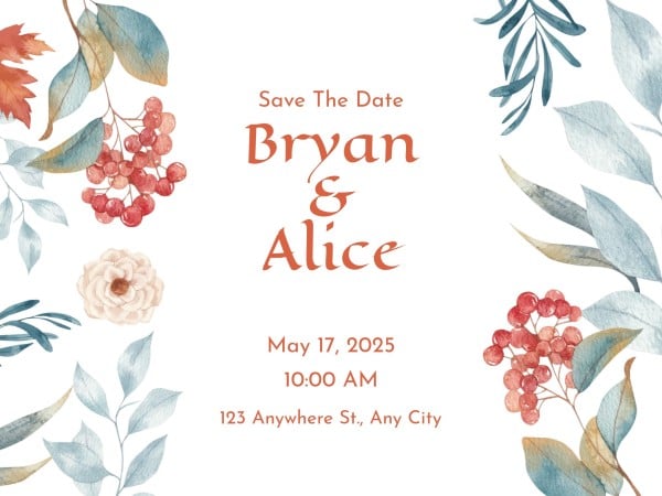 Invitación de boda botánica de acuarela verde suave