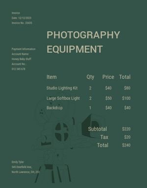 shop, retail, sale, Photography Equipment Invoice Template