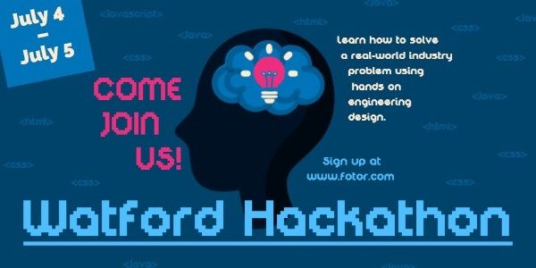 hacktathon, brain, hacker, Dark Blue Hackathon Meeting Twitter Post Template