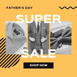 father's day sale, promo, promotion, Yellow Modern Father's Day Super Sale Instagram Post Template