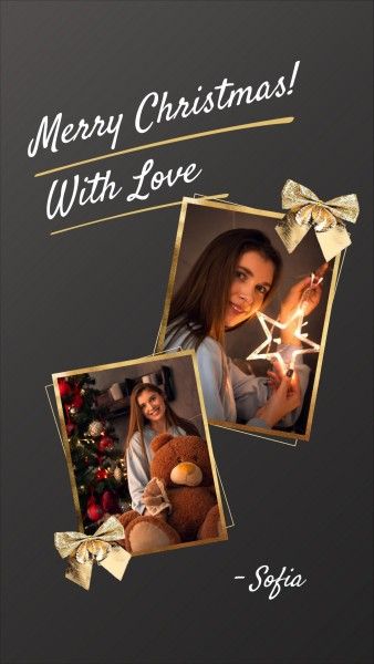 holiday, happy, joy, Black Merry Christmas With Love Photo Collage 9:16 Template