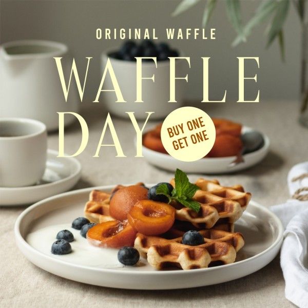 world waffle day, food, dessert, Yellow Elegant International Waffle Day Promotion Instagram Post Template