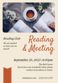 club, book store, coffee house, Yellow Reading And Meeting Flyer Template