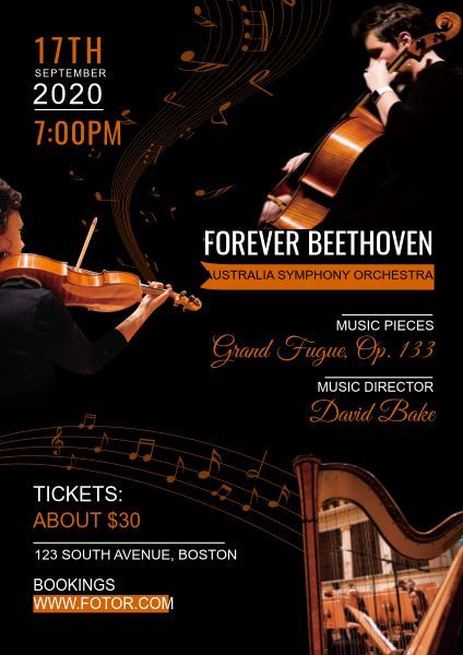music, musical, concert, Symphony Orchestra Poster Template
