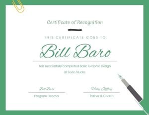 certificate of recognition, program, course certificate, Green Recognition Certificate Template