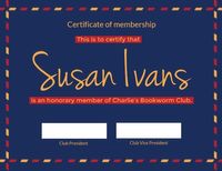 certificate of membership, bookworm, blue, Book Club Membership Certificate Template
