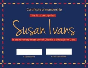 club member, bookworm, simple, Book Club Certificate Of Membership Certificate Template