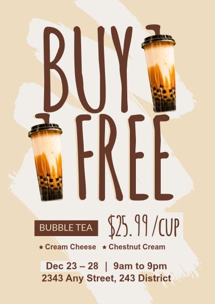Bobble Tea Buy One Get One Free Poster