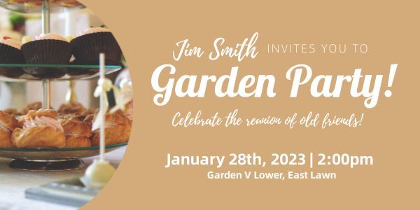 afternoon tea, event, lunch, Brown Garden Party Invite Twitter Post Template