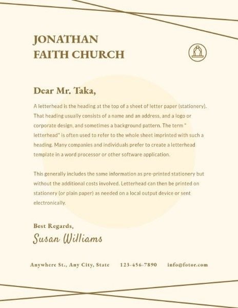religion, sunday, parish, Beige Church Greeting Letter Letterhead Template