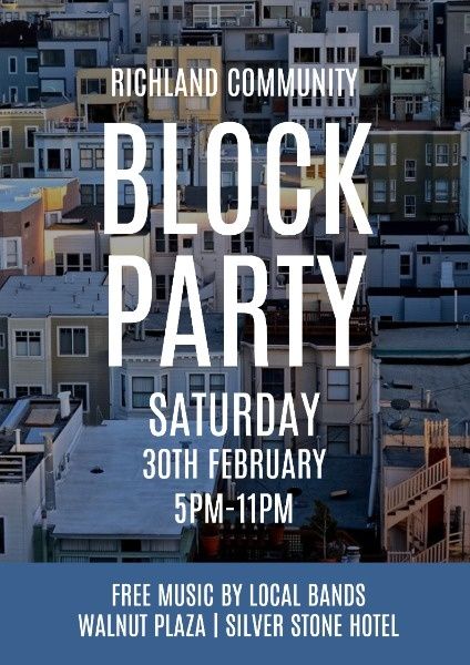 street, house, community, Blue Block Party Poster Template