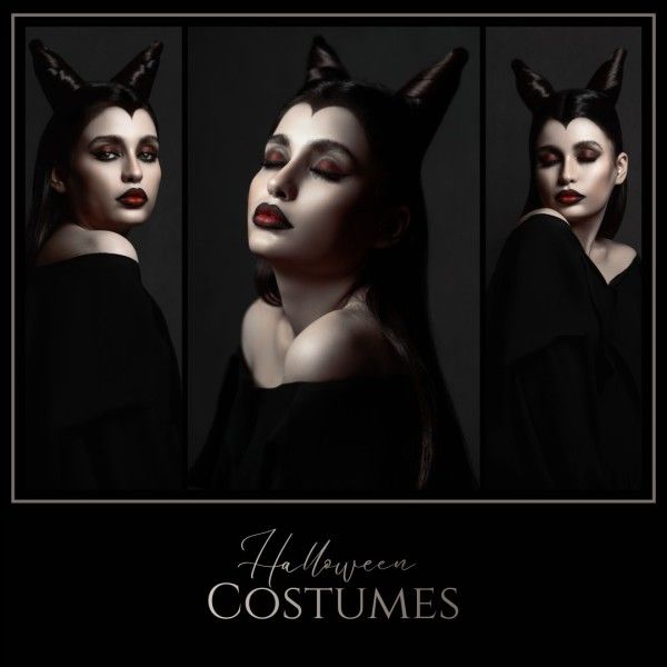 photoshoot, holiday, woman, Black Halloween Costume Photo Collage (Square) Template