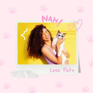 pet, love, animal, Pink Cute Paw Print Background Photo Collage Instagram Post Template