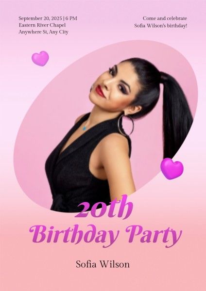 celebration, invite, event, Pink Gradient Birthday Party Invitation Poster Template
