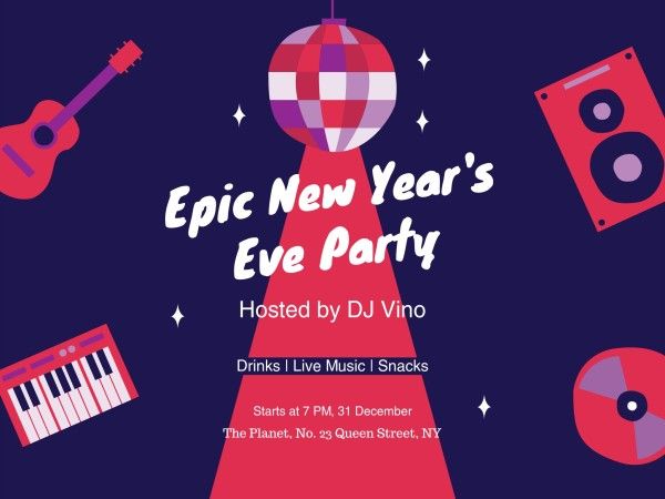 festival, holiday, invitation, Music new year eve party Card Template