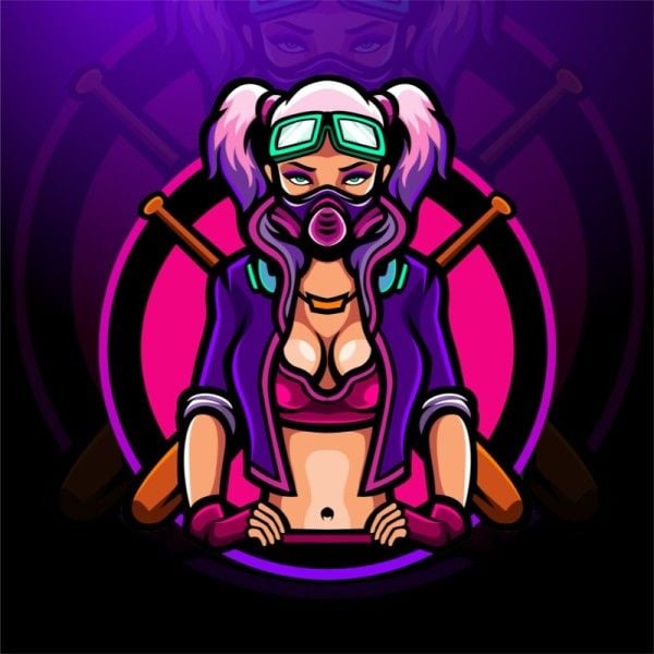 gamer, female, woman, Purple Cyberpunk Girl  Gaming Discord Profile Picture Avatar Template