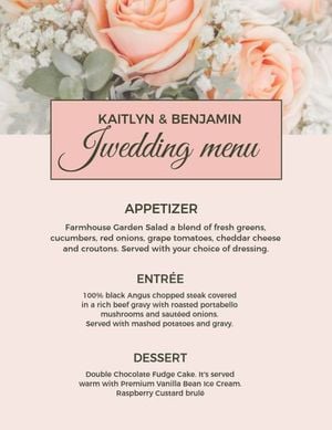 dinner, food, cuisine, Rose Flower Wedding Menu Template