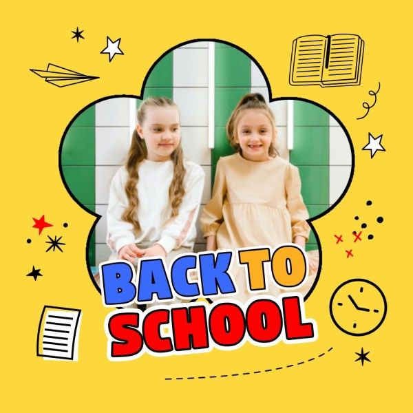 kids, children, photo, Yellow Joyful Back To School Instagram Post Template