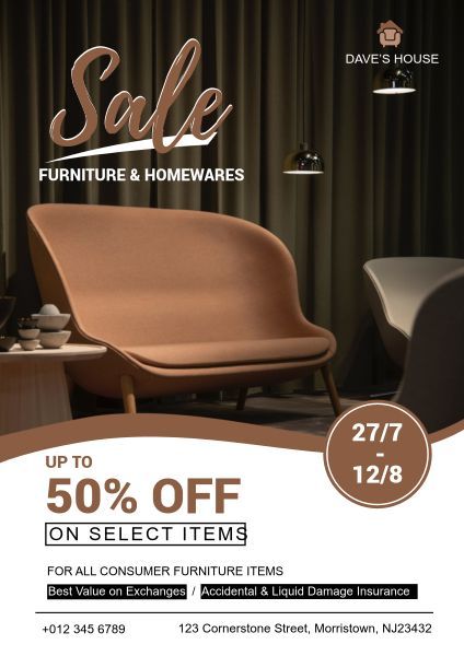 furniture, promotion, discounts, Homeware Retail Store Sale Poster Template