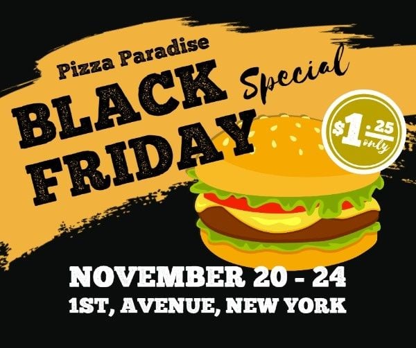 food, fast food, discount, Black Friday Hamburger Sale Facebook Post Template