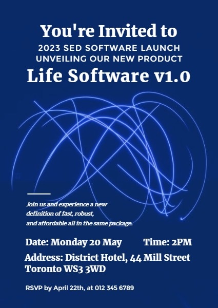 Tech Blue Software Launch Party  Invitation