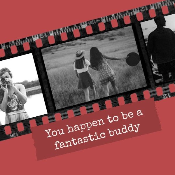 buddy, life quote, film, Red Friendship Quote Photo Collage (Square) Template