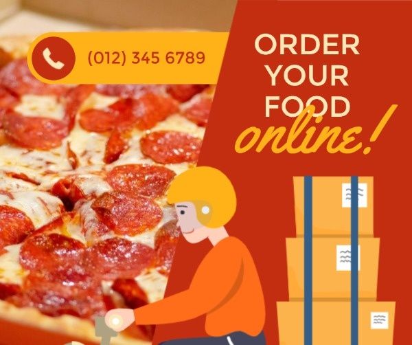 food, delivery, food online ordering, Pizza Online Ordering Ads Facebook Post Template