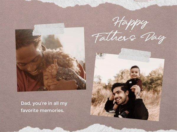 dad, kid, family, Brown Retro Father's Day Photo Collage Card Template