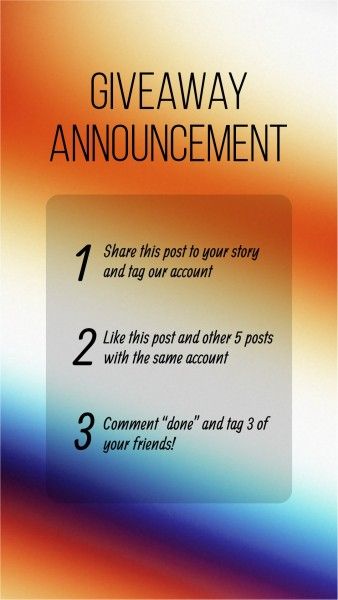 social media, promotion, shopping, Orange Blue Gradient Background Giveaway Announcement Steps Instagram Story Template