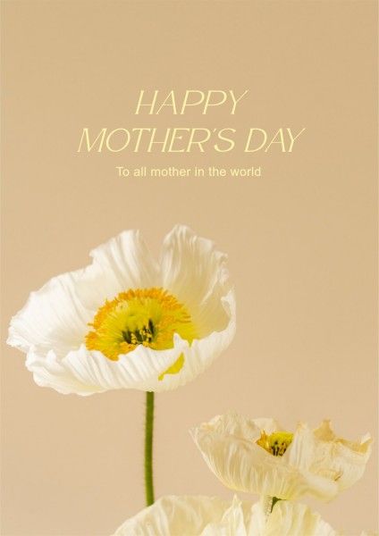 奶油黄色的春天开花极简主义的母亲节问候 英文海报