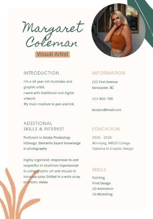 artistic, cv, job, Visual Artist Simple Resume Template