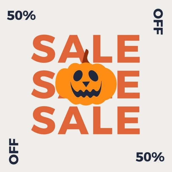 holiday, discount, promotion, Simple Beige Pumpkin Halloween Sale Instagram Post Template