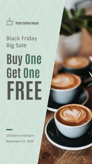 big sale, buy one get one free, cafe, Black Friday Coffee Sale Instagram Story Template