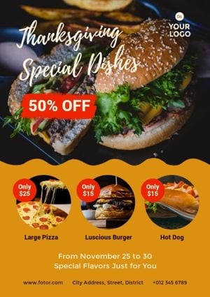 restaurant, hamburger, pizza, Black Thanksgiving Special Dishes Sale Flyer Template
